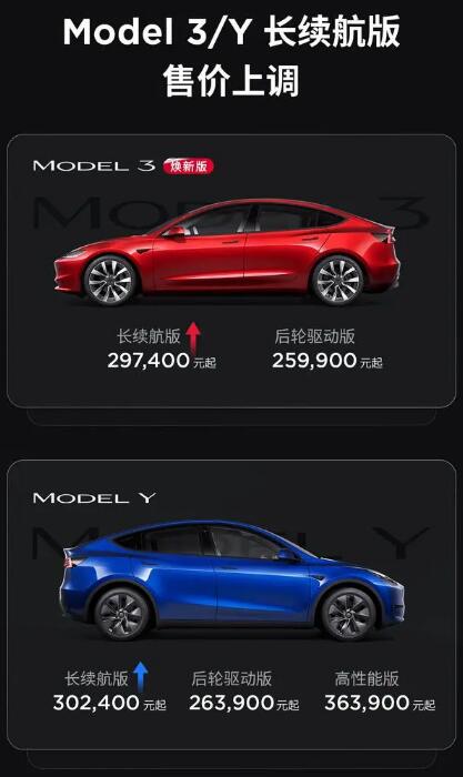 特斯拉宣布涨价了：Model 3和Model Y的长续航版涨价
