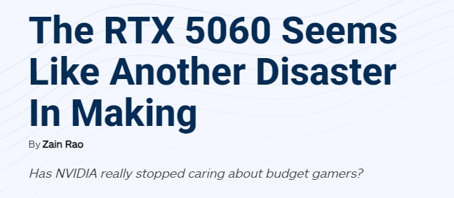 外媒怒批RTX 5060灾难表现 显存、性能升级都很差劲!