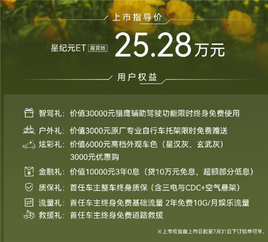 星途星纪元ET露营版上市 售价25.28万元