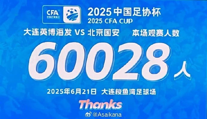 60028名观众观看大连英博VS北京国安比赛 创足协杯单场观众纪录