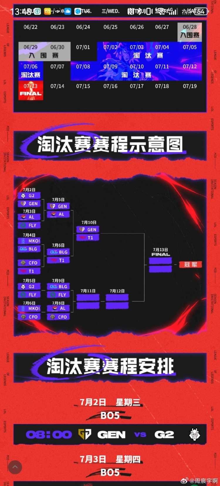 主持人周寰宇：最难受是这轮输完AL BLG要打一波 真别决赛lck内战