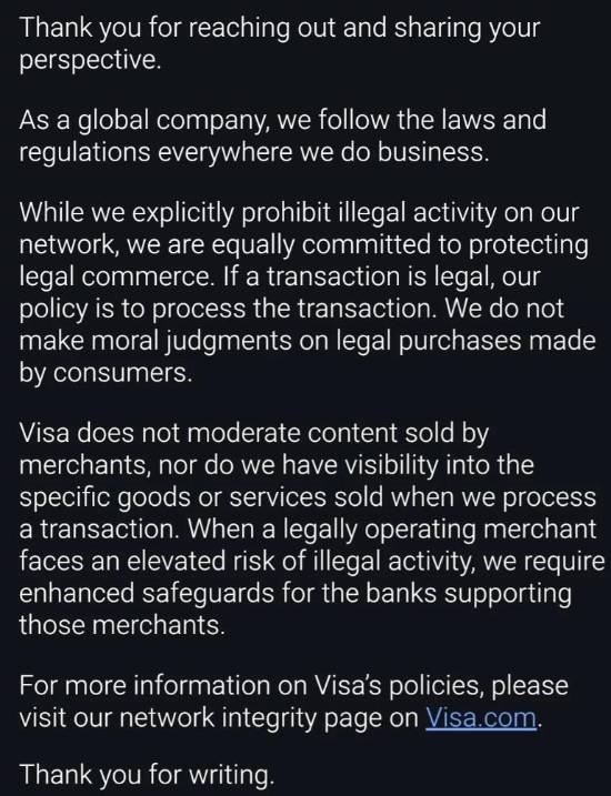 Visa回应Steam大量下架R18游戏：禁止非法行为