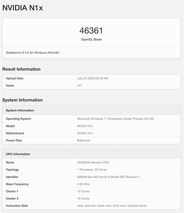 “内置RTX 5070” ！NVIDIA首款N1X笔记本处理器跑分曝光：真正挑战x86的ARM SoC