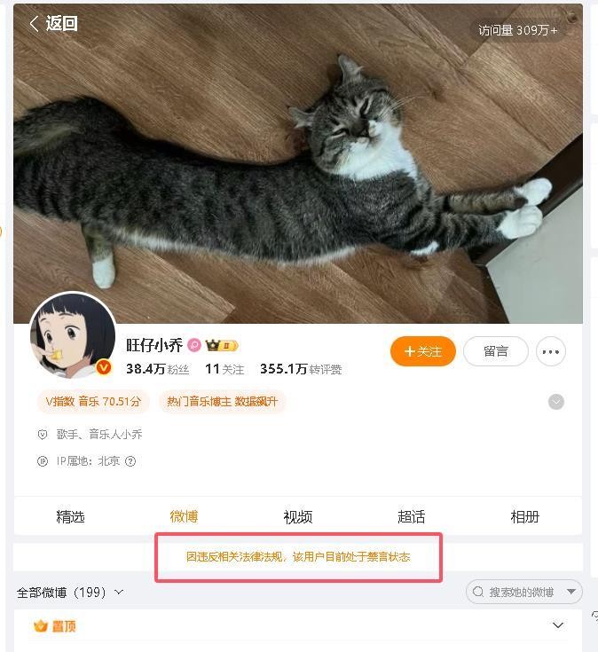 网红旺仔小乔微博账号被禁言，疑因直播言论不当引发争议