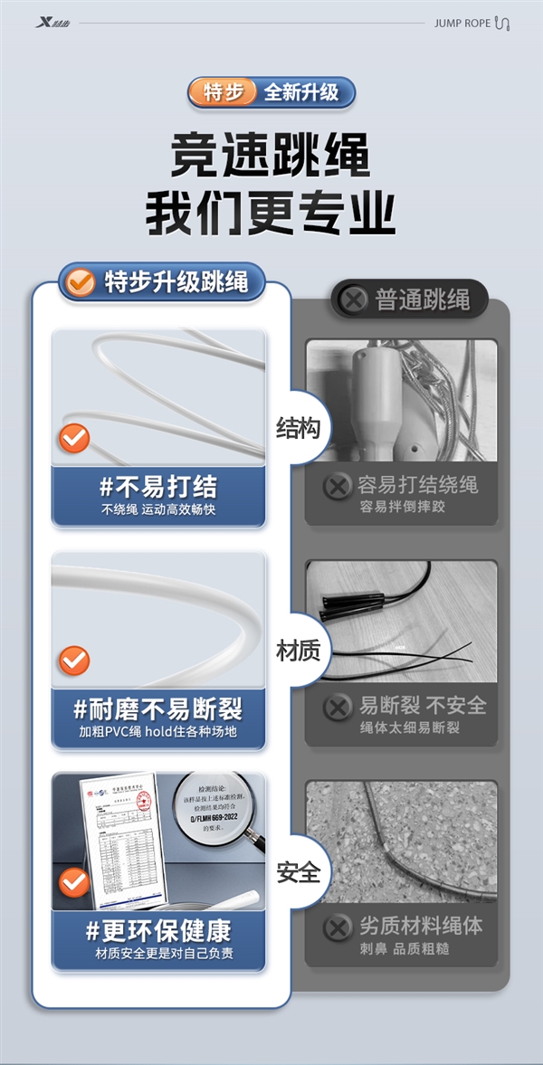 不打结、不绕绳、不拌脚！特步运动跳绳8.9元大促