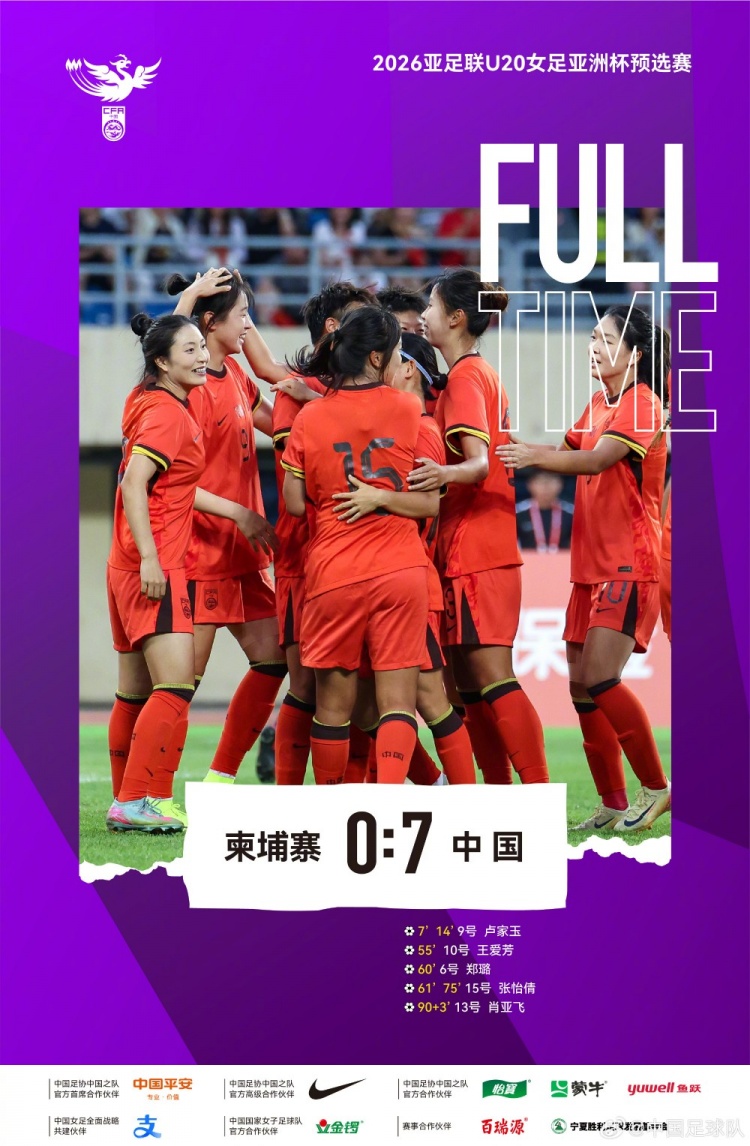 U20女足亚洲杯预选赛：中国队7-0战胜柬埔寨队，取得两连胜