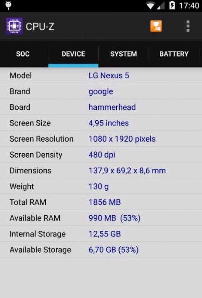 CPU-Z安卓版硬件检测界面截图