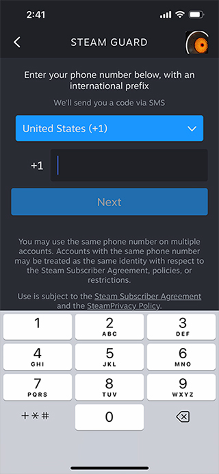 Steam手机验证码输入界面