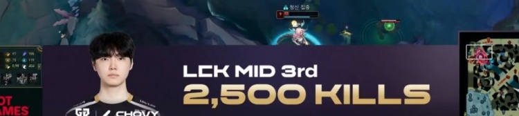 chovy解锁2500击杀成就，LCK联赛中单选手第三位！