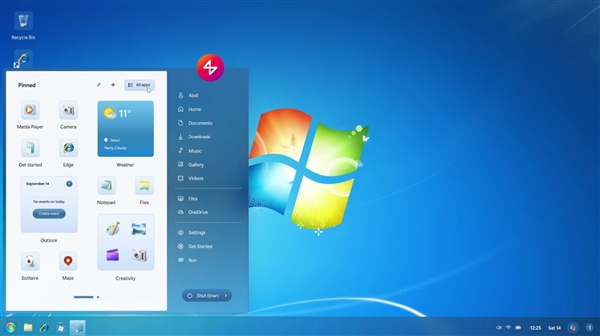 Windows 12.2概念设计曝光：全新开始菜单 支持Windows 7主题