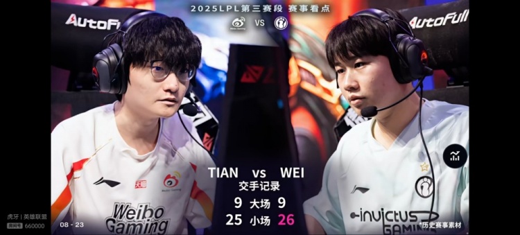 平分秋色！Wei和Tian交手记录：大场9平 小场wei胜26小压Tian 25