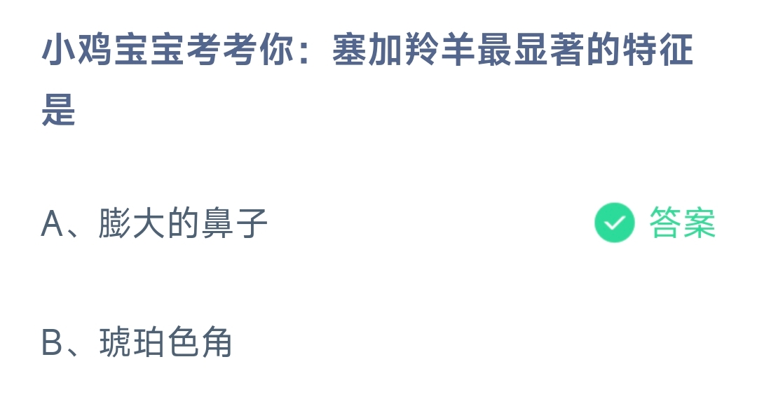 小鸡宝宝考考你：塞加羚羊最显著的特征是 蚂蚁庄园8.29日答案
