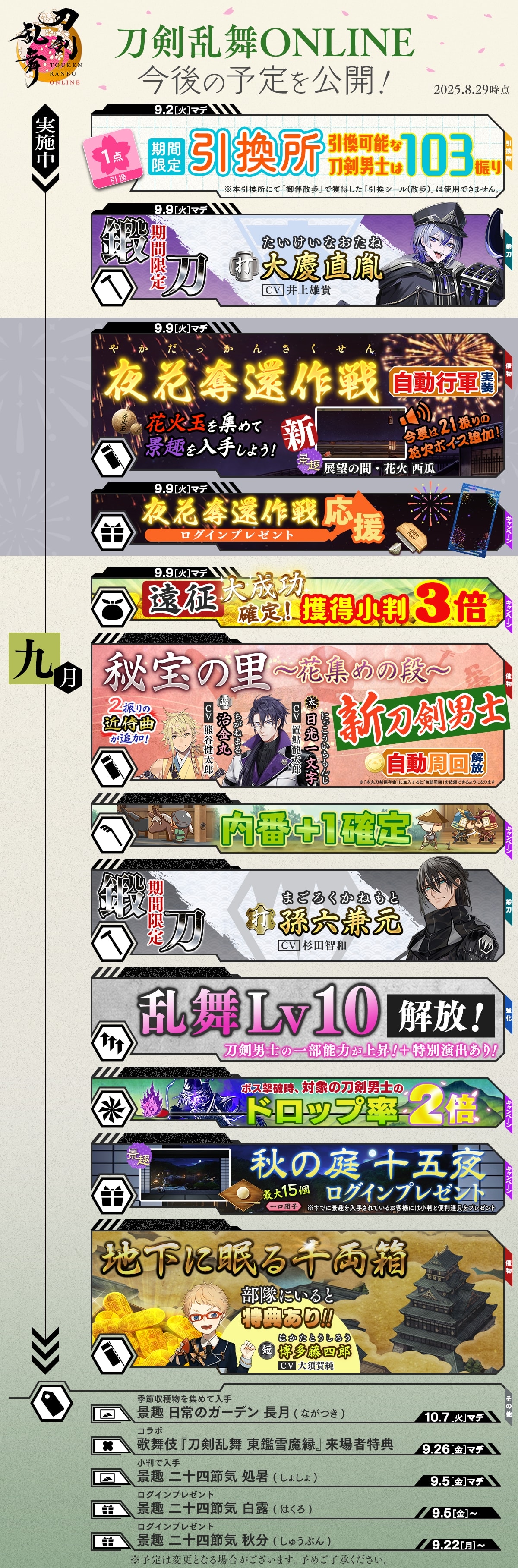 刀剑乱舞日服9月活动时间表