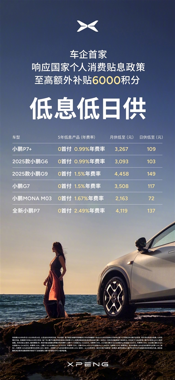 响应国家利息补贴号召！小鹏5年0息0首付限时回归 最高贴息5.57万元