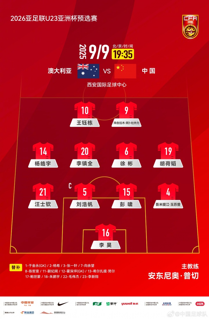 442！U22国足官方阵型：锋线王钰栋搭档拜合拉木，胡荷韬右边前卫
