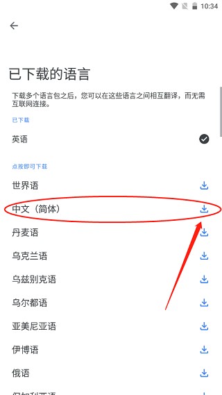 谷歌翻译语言包下载界面