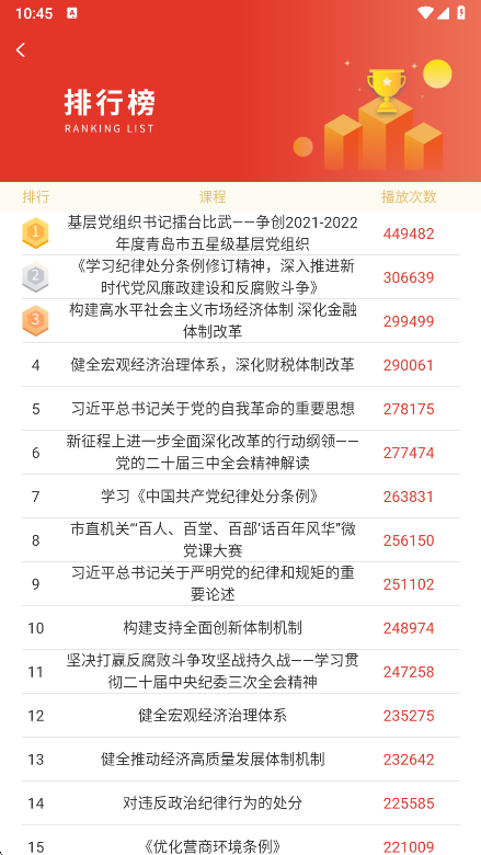青岛干部网络学院app热门排行界面