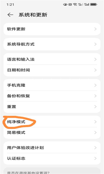 华为手机纯净模式设置界面