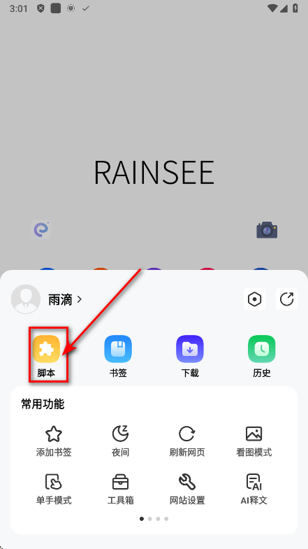 雨见浏览器脚本选项