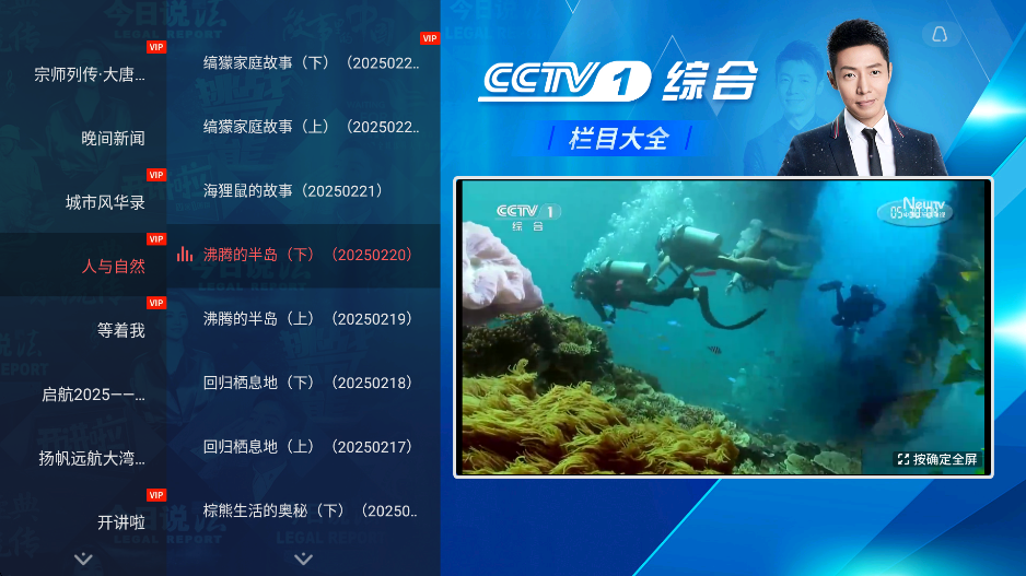 央视频tv版频道切换界面