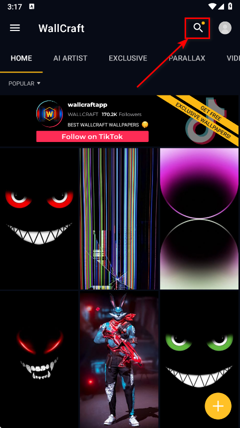 Wallcraft搜索功能入口
