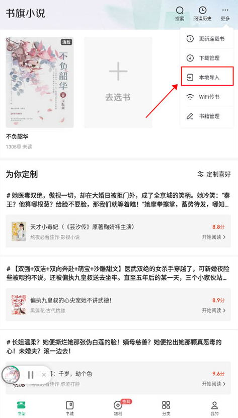 书旗小说本地导入功能入口