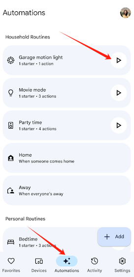 Google Home自动化设置界面