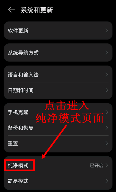 纯净模式设置界面
