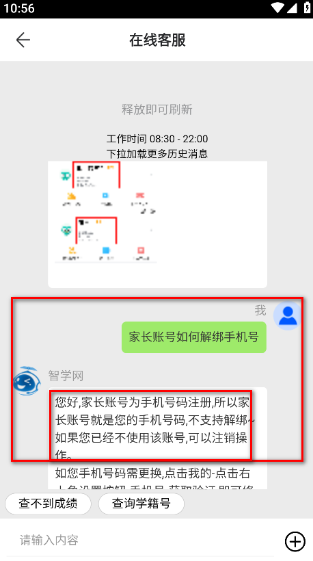 智学网家长端在线客服咨询截图