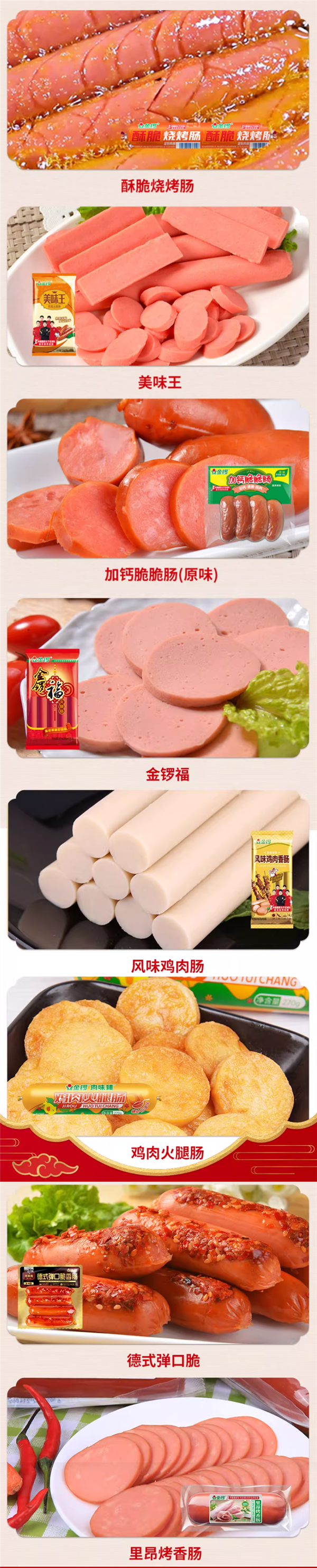家庭必备：金锣火腿肠礼盒35元3.5斤手慢无（内含8款）