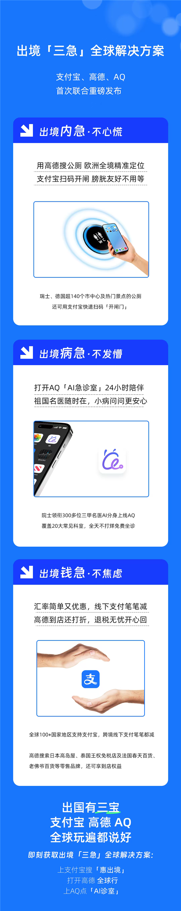 支付宝联合高德、AQ发布国庆出境“三急”全球解决方案：7X24小时“AI急诊室”