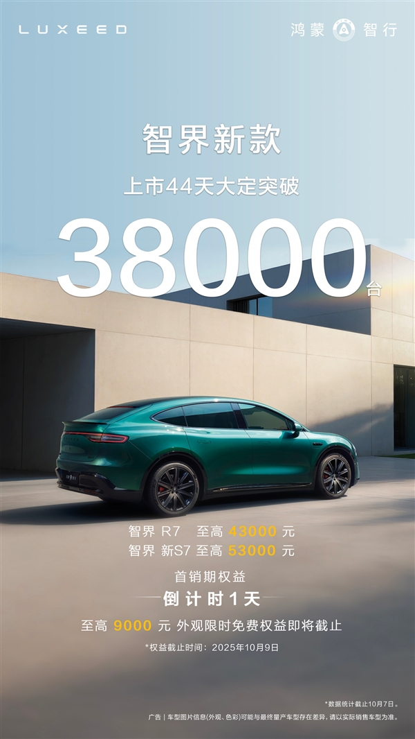 鸿蒙智行又一界站起来了！新款智界R7/S7上市44天大定破38000台