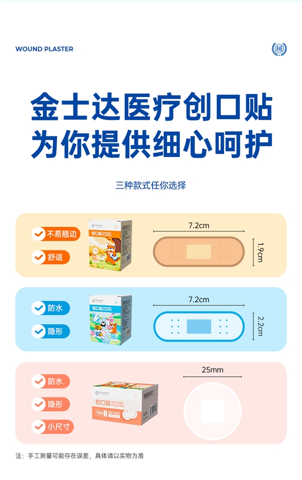 每片不到1毛钱:金士达经典创口贴100片6.9元居家常备