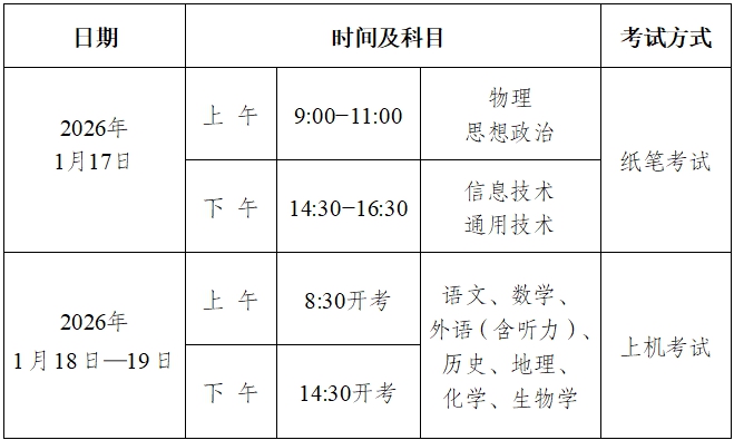 2026年重庆学考时间安排,重庆高中学业水平合格性考试具体时间
