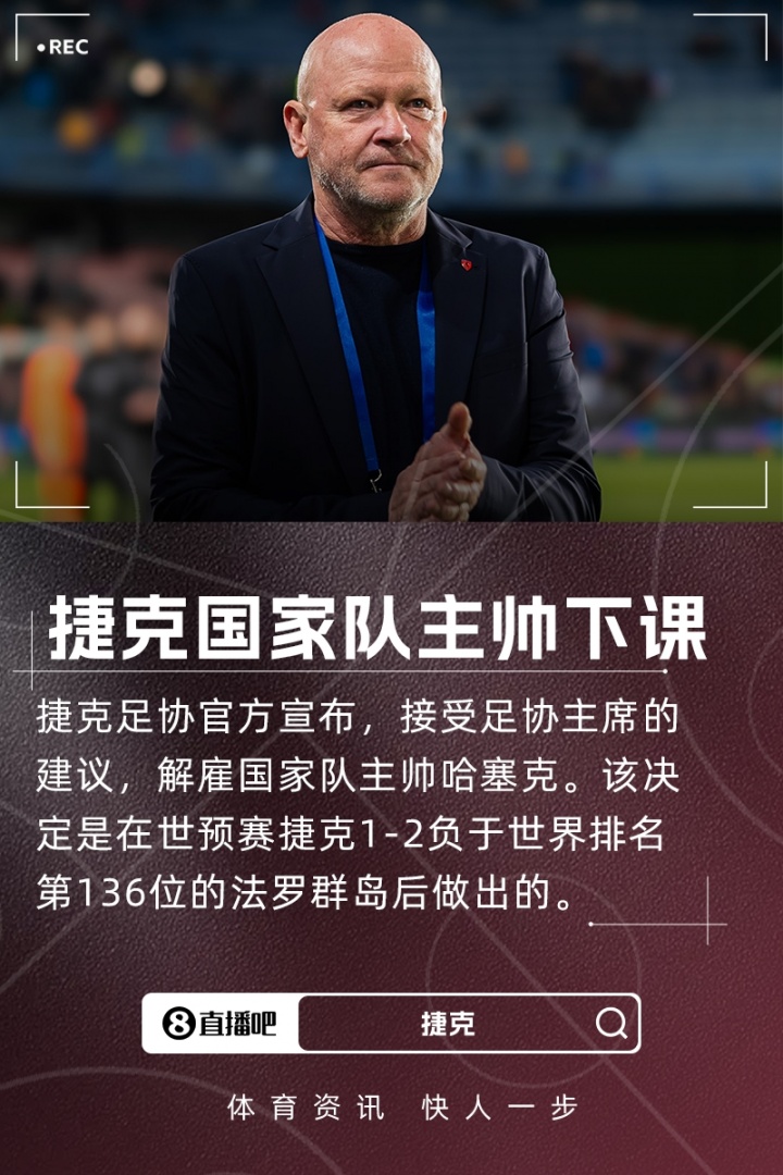 1-2负于世界第136法罗群岛！捷克足协官方：国家队主帅哈塞克下课