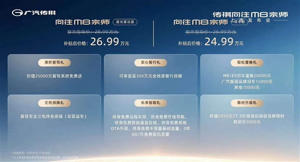 长超5米2的大七座MPV 广汽传祺向往M8宗师上市：26.99万起