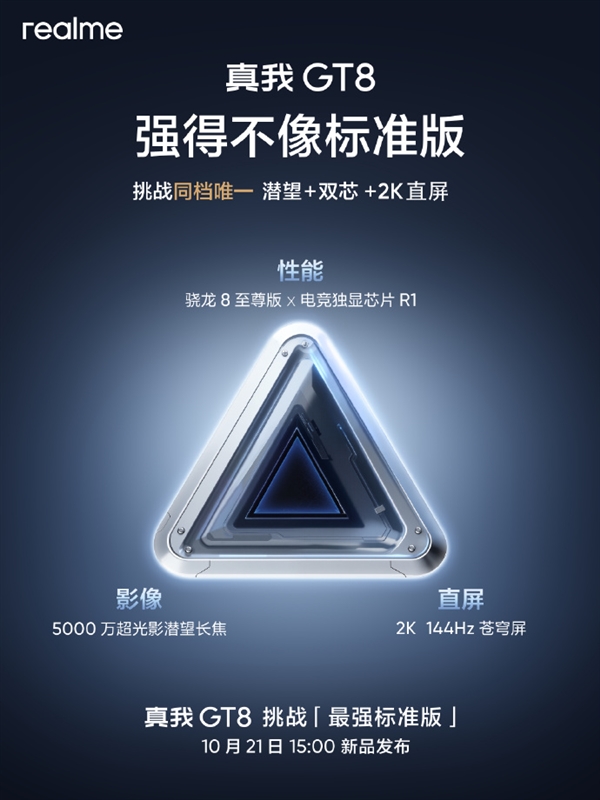 挑战最强标准版！真我GT8公布：同级唯一潜望长焦+理光GR影像
