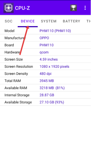CPU-Z设备参数界面截图