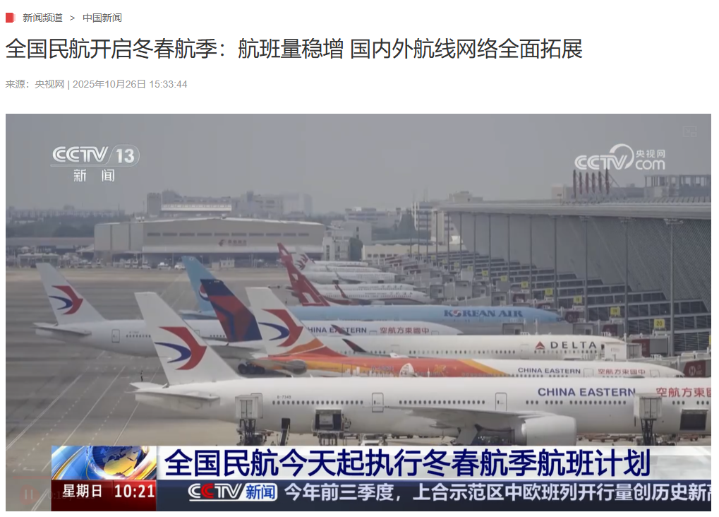 全国民航开启冬春航季:210 家航空公司计划每周安排客货运航班 11.95 万班,同比增长 1.3%