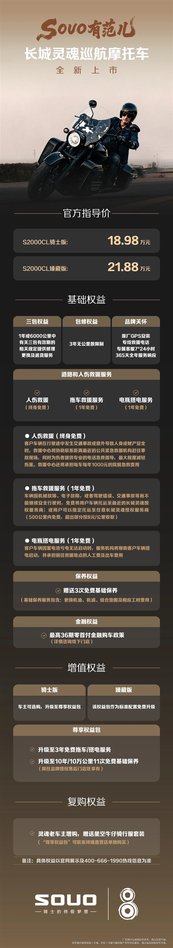 18.98万起、配水平对置8缸机!长城灵魂巡航摩托车S2000C上市