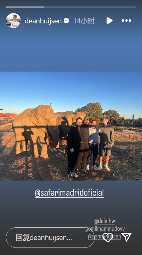 近距离接触,赫伊森社媒晒去动物园看大象的照片