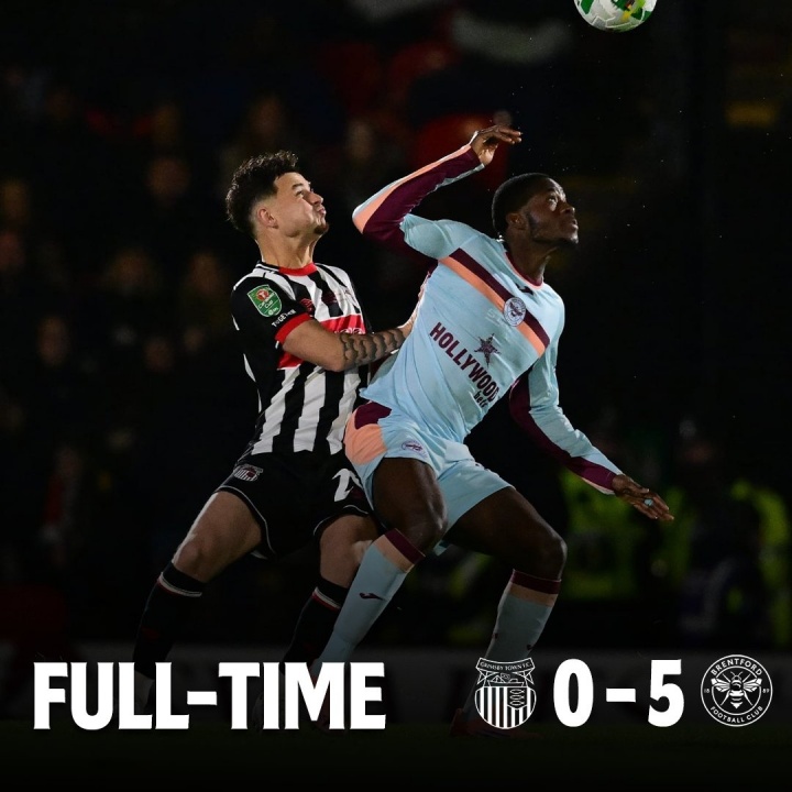 此前淘汰曼联、谢周三!格林斯比0-5布伦特福德止步联赛杯16强