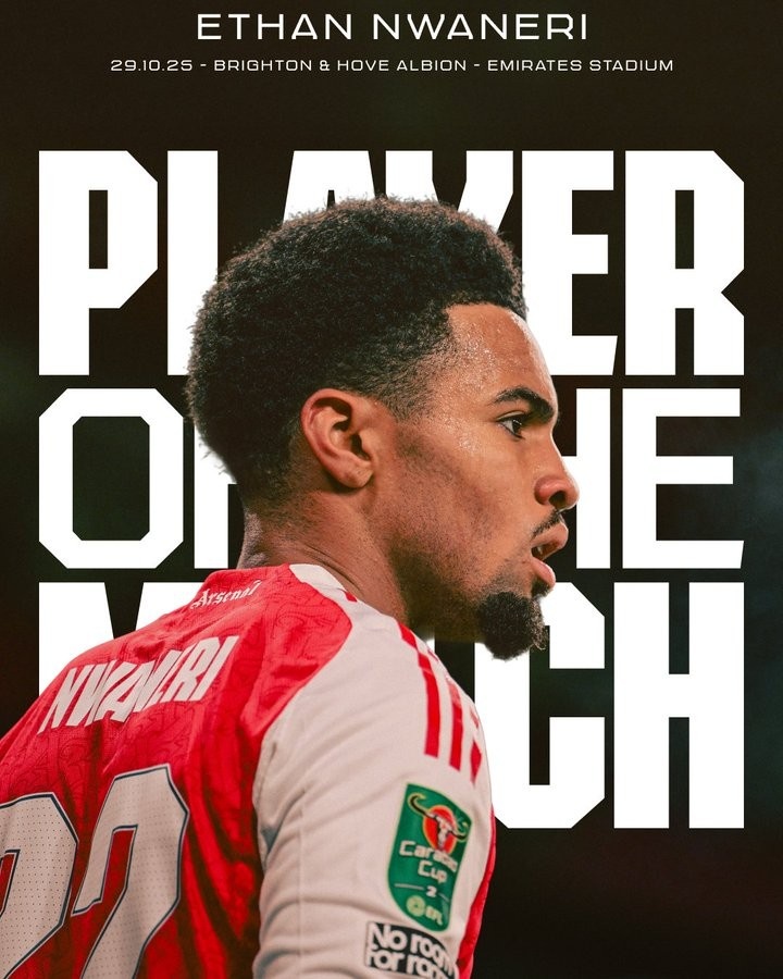 打入一球！恩瓦内里被评为阿森纳2-0布莱顿队内全场最佳