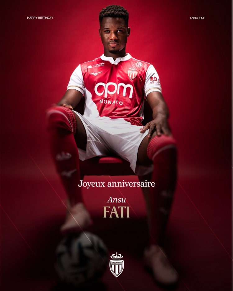 加盟后9场进6球！摩纳哥晒海报，祝贺法蒂23岁生日快乐