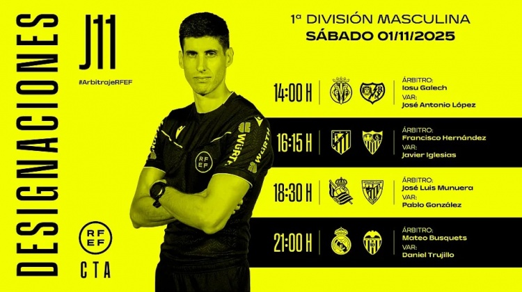西甲第11轮部分裁判安排：特鲁伊略主裁皇马主场对阵瓦伦西亚