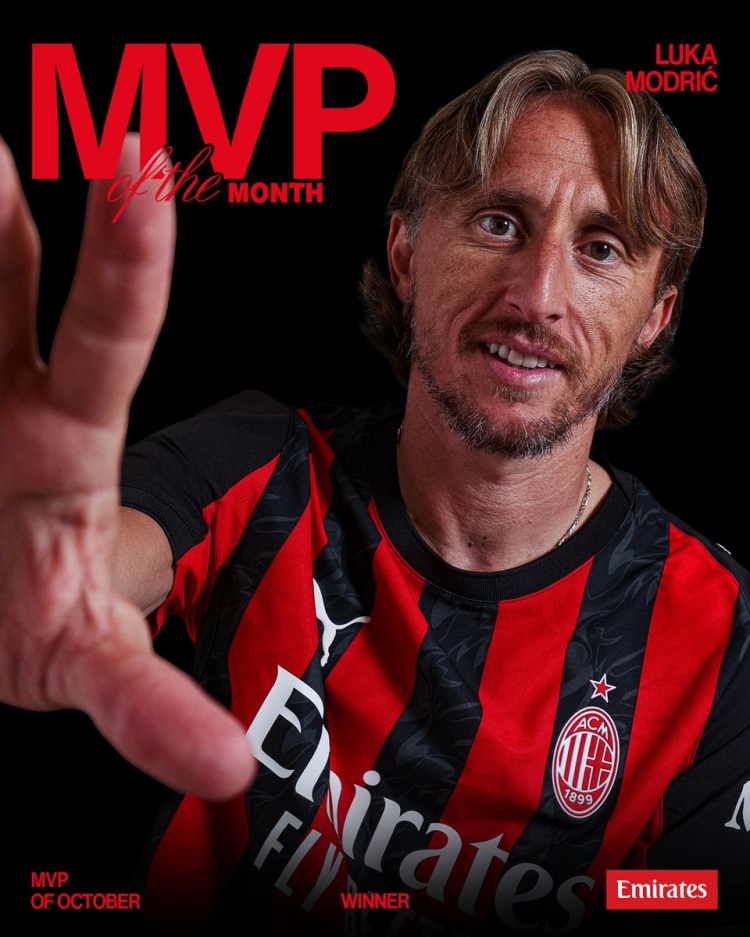 大师！40岁莫德里奇当选米兰10月最佳球员