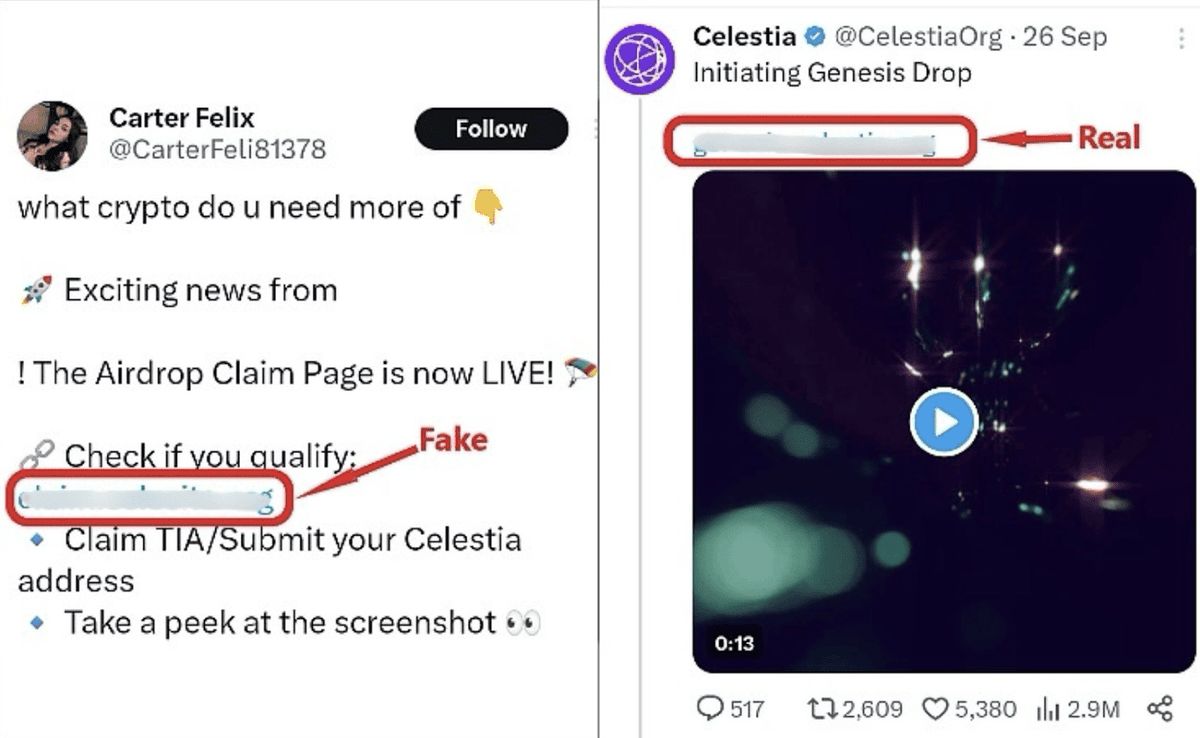 伪造官方的假空投链接