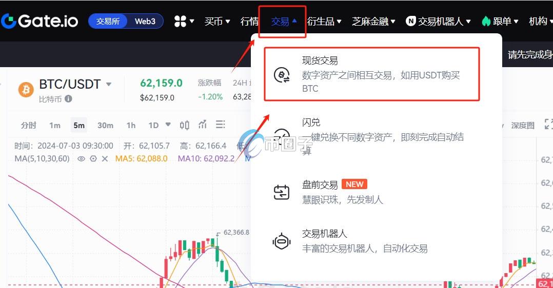 Gate.io 现货交易入口