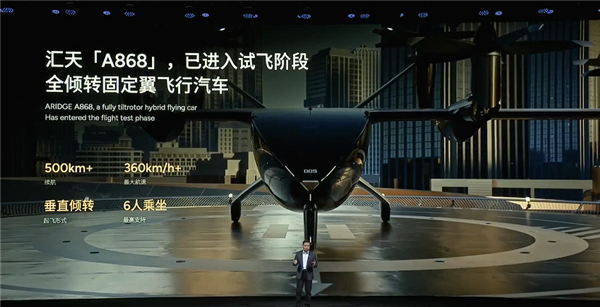 极速360km/h 小鹏发布全新全倾转固定翼飞行汽车A868