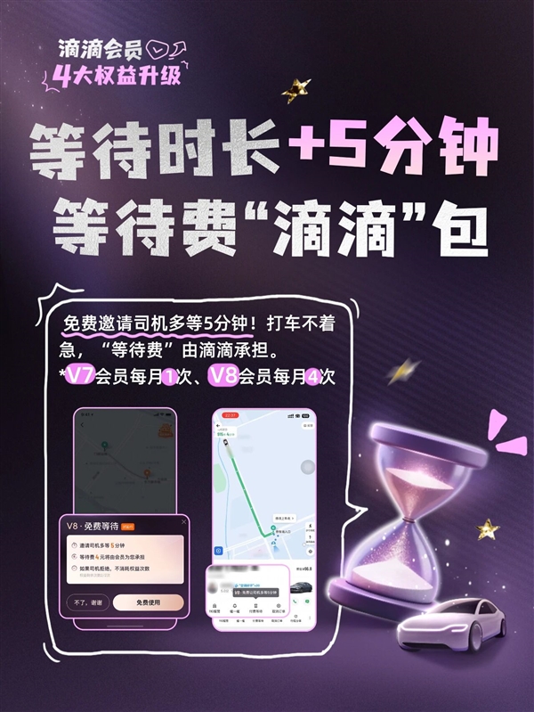 滴滴会员4大升级:V7、V8打不着车可免费远程调度